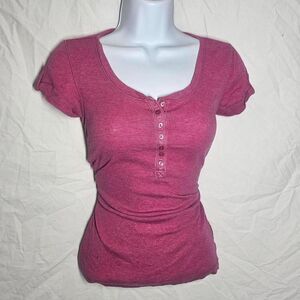 Vintage y2k pink grunge fall henley short sleeve tee